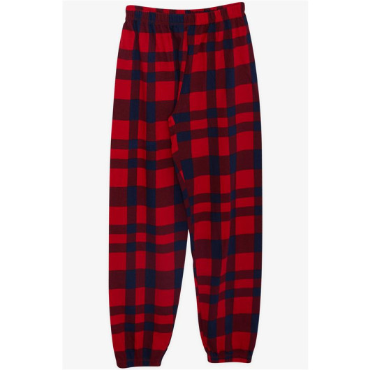 Boy's Pajama Set Red With Plaid Pattern (Ages 9-14)