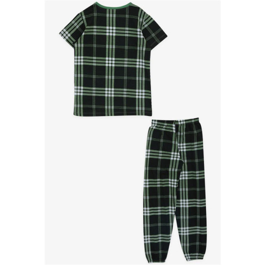 Boy's Pajama Set Plaid Patterned Dark Green (Ages 4-8)