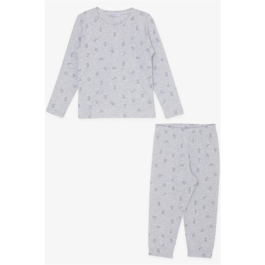 Boys Pajamas Set Number Pattern Light Gray Melange (1.5-5 Years)
