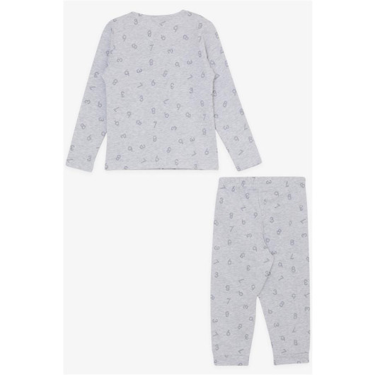Boys Pajamas Set Number Pattern Light Gray Melange (1.5-5 Years)
