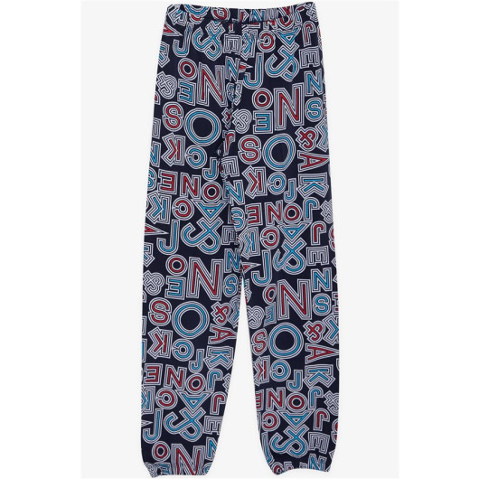 Boy's Pajama Set, Colorful Text Pattern, Mixed Color (Ages 4-8)