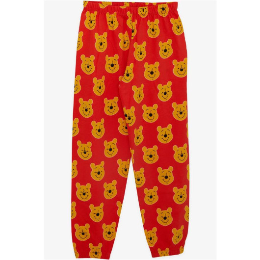 Boy's Pajama Set With Cute Teddy Bear Pattern Pomegranate Flower (Age 5-9)