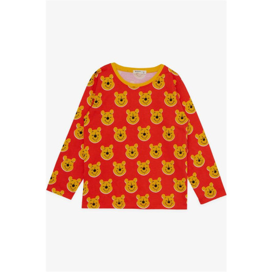 Boy's Pajama Set With Cute Teddy Bear Pattern Pomegranate Flower (Age 5-9)