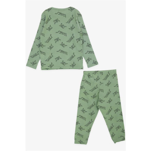 Boy's Pajama Set, Pistachio Green With Text Pattern (Ages 3-7)