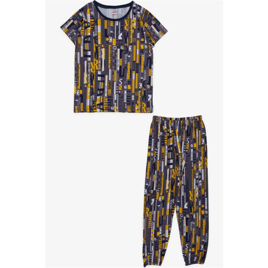 Boy's Pajama Set, Text Patterned, Smoked (Ages 9-14)