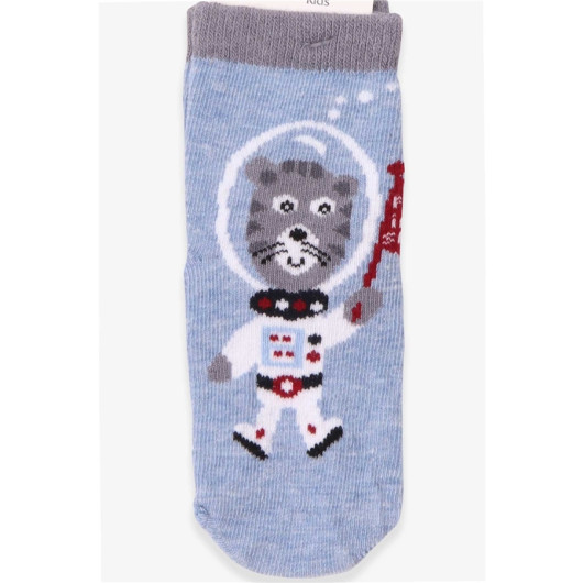 Boy Cuffed Socks Astronaut Dog Light Blue (1-8 Years)
