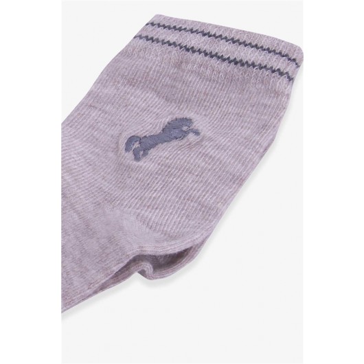Boys Socks With Horse Embroidery Beige (1-12 Age)