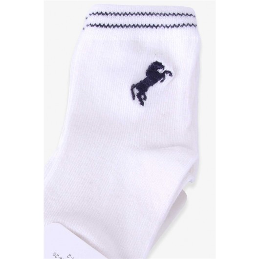 Boys Socks With Horse Embroidery Ecru (1-2-9-10 Years)