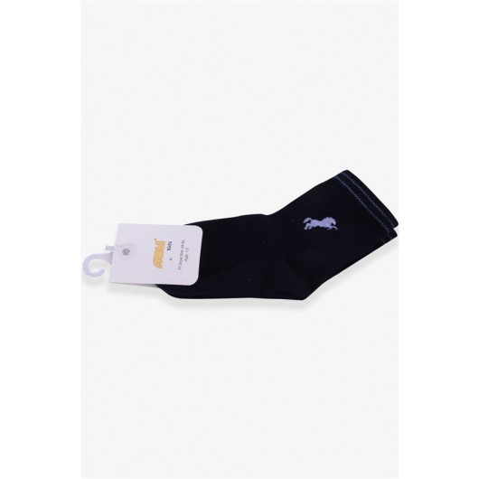 Boys Socks With Horse Embroidery Navy Blue (1-14 Age)