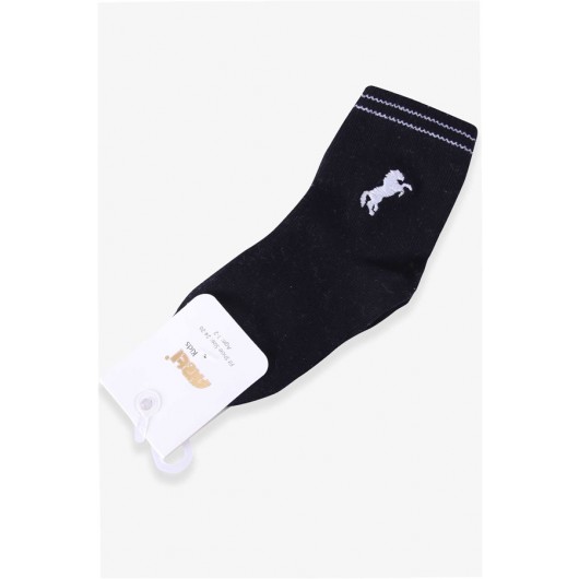 Boys Socks With Horse Embroidery Black (1-12 Years)