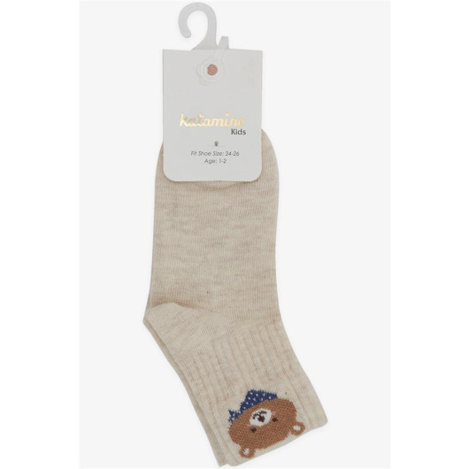 Boy Socks Teddy Bear Printed Beige (1-2-7-8 Years)