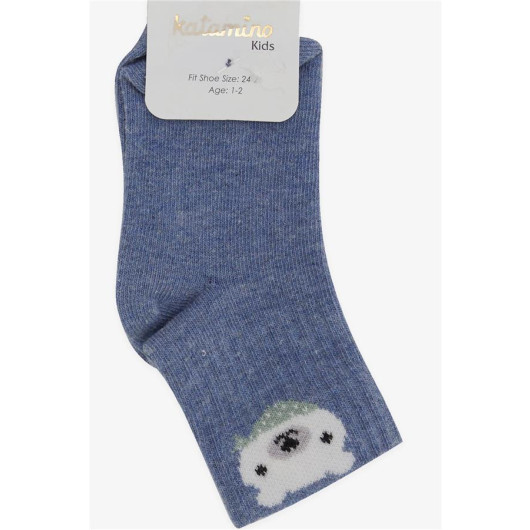 Boy Socks Teddy Bear Printed Blue (1-2-7-8 Years)