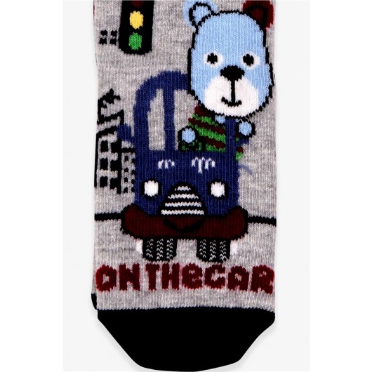Boy Socks Teddy Bear Pattern Gray (1-8 Years)