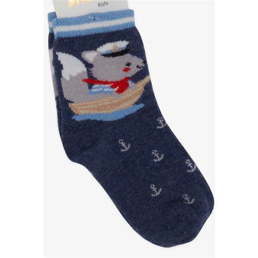 Boy Socks Captain Squirrel Printed Navy Blue (1-2-5-6 Years)