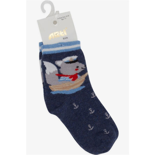 Boy Socks Captain Squirrel Printed Navy Blue (1-2-5-6 Years)