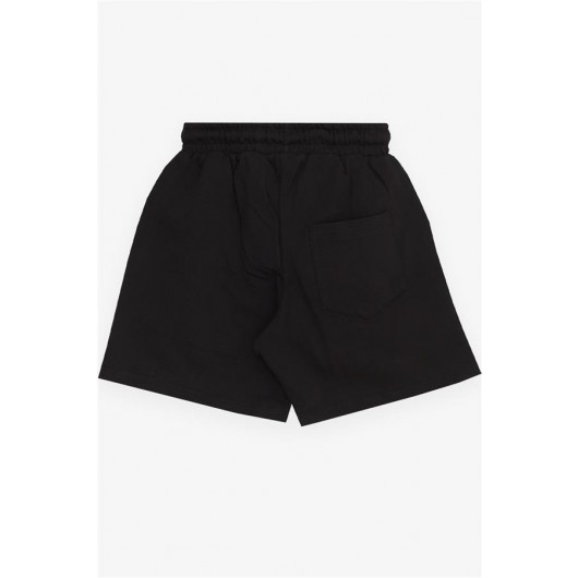Boy Shorts With Drawstring Pocket Letters Black (3-7 Years)