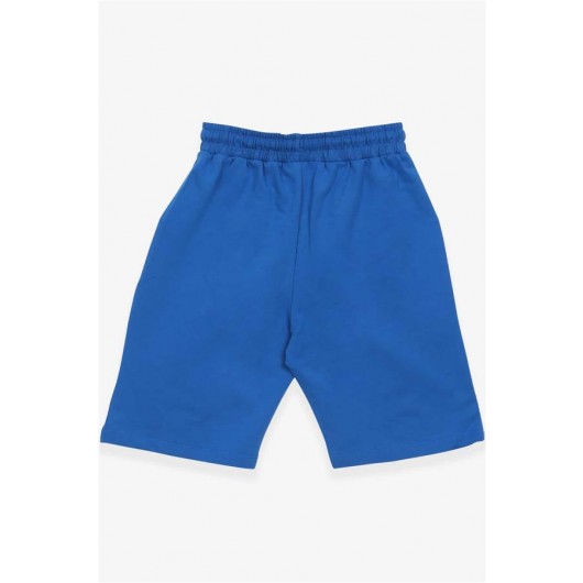 Boy Shorts Printed Elastic Waist With Rope Color Blue (8-14 Years)