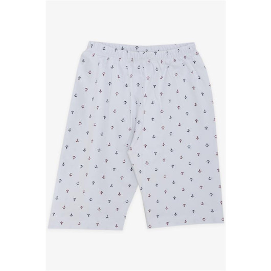 Boy's Shorts Pajama Set White With Colorful Anchor Pattern (Age 12-14)