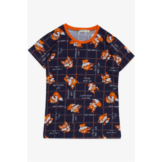 Boy's Pajama Set With Shorts, Cute Fox Pattern, Navy Blue (Ages 4-8)