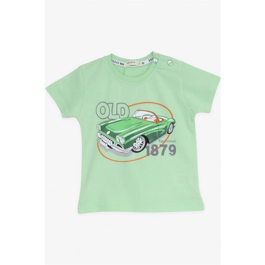 طقم شورت للأولاد بطبعة سيارة لون أخضر فستق (1.5-5 سنوات)