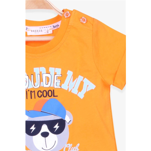 Boys Shorts Set Teddy Bear Printed Orange (1-2 Years)