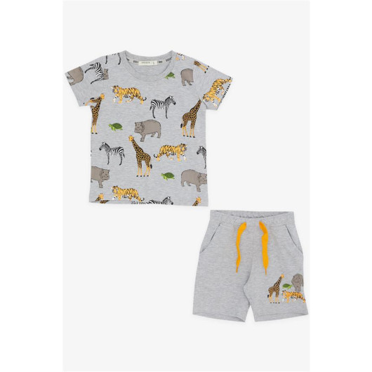 Boys Shorts Set Printed Gray Melange (2-6 Years)