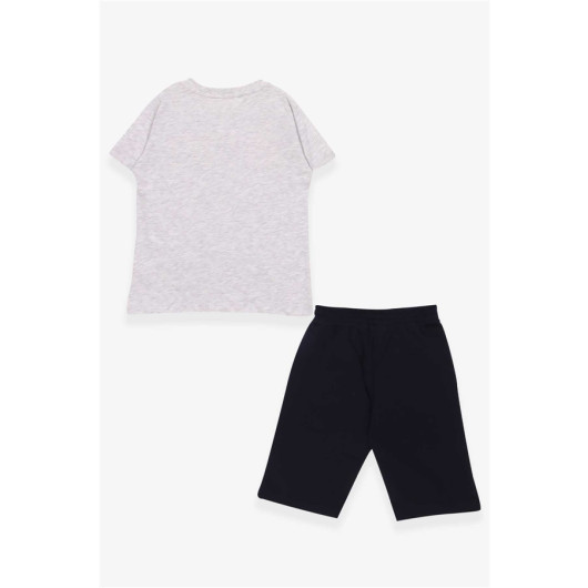 Boys Shorts Set Printed Gray Melange (6-12 Ages)