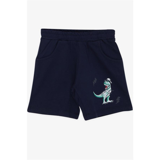 Boys Shorts Suit Pocket Cool Dinosaur Pattern Light Gray Melange (1.5-5 Years)