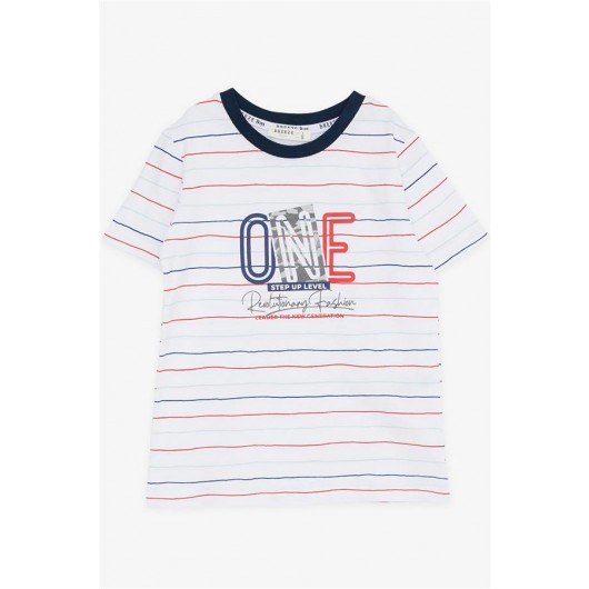 Boys Shorts Suit Striped Text Printed White (2-6 Years)