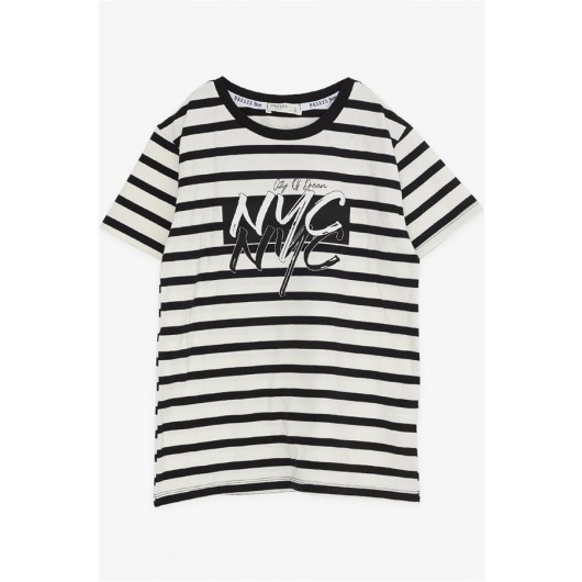 Boys Shorts Suit Striped Letter Printed Pocket Ecru (8-14 Years)