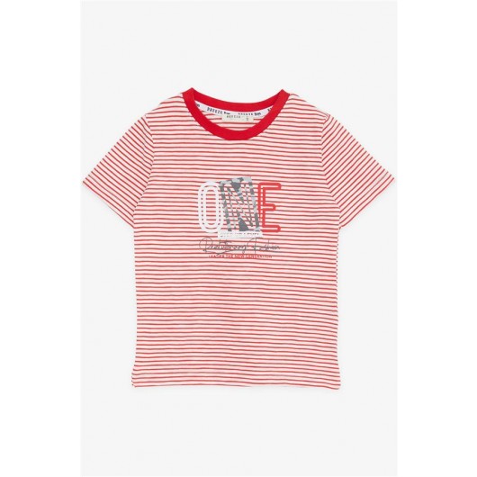 Boys Shorts Suit Striped Text Printed Red (2-6 Years)