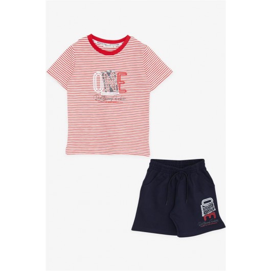 Boys Shorts Suit Striped Text Printed Red (2-6 Years)