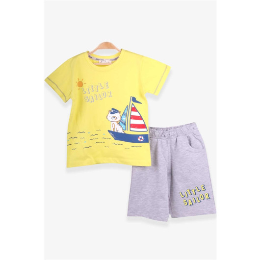 Boys Shorts Suit Sailor Cat Printed Yellow (1-4 Years)