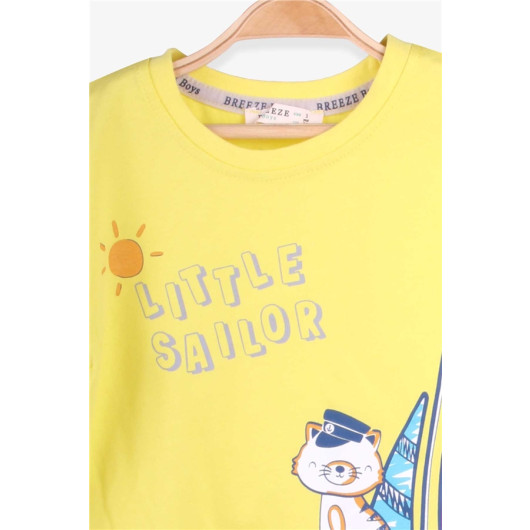 Boys Shorts Suit Sailor Cat Printed Yellow (1-4 Years)