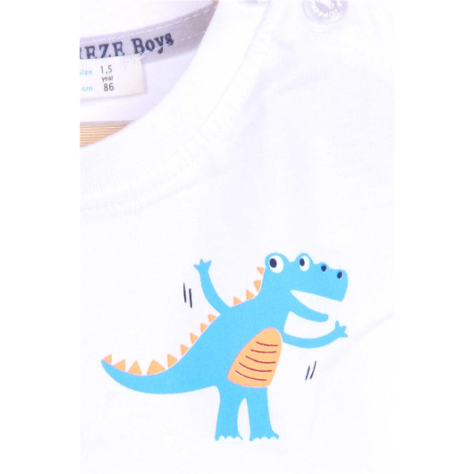 Boys Shorts Suit Dinosaur Printed Ecru (1.5-5 Years)