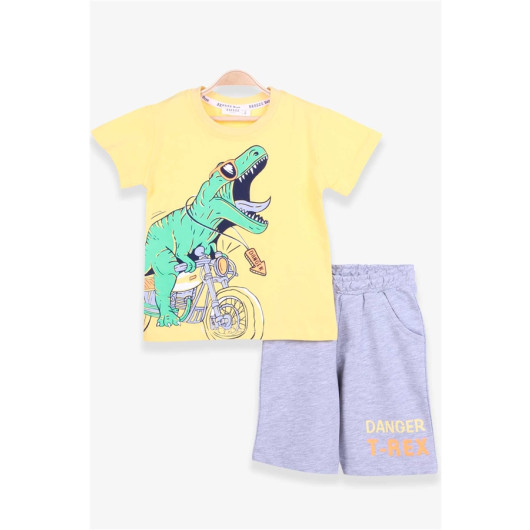 Boys Shorts Set Dinosaur Printed Yellow (3-8 Years)