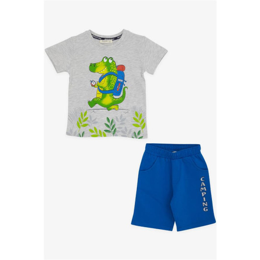 Boys Shorts Set Camper Crocodile Printed Light Gray Melange (2-6 Years)