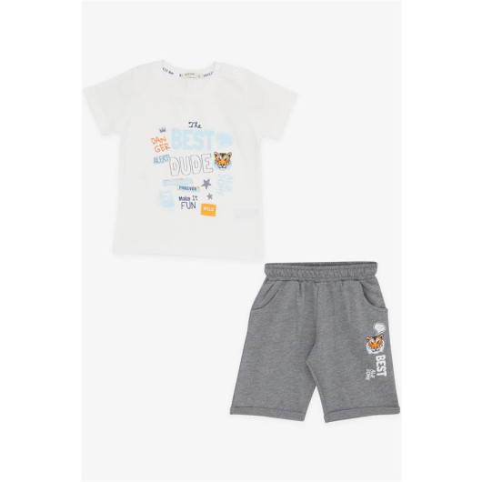 Boys Shorts Suit Tiger Printed Ecru (1-4 Years)