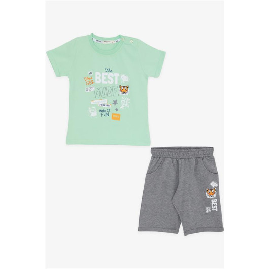 Boys Shorts Suit Tiger Printed Water Green (1-4 Years)