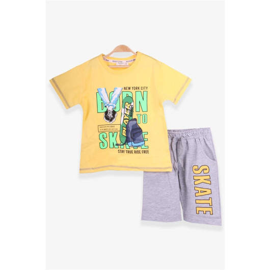Boy Shorts Suit Skateboarder Printed Yellow (4-9 Years)