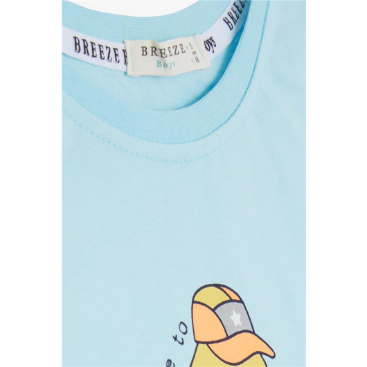 Boys Shorts Suit Skateboarder Cool Letters Printed Light Blue (1-4 Years)