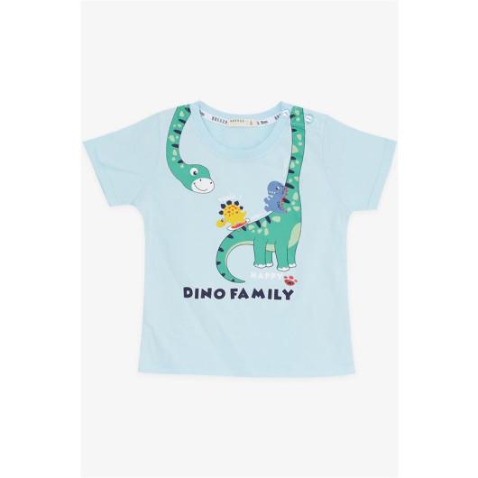 Boy Short Set Happy Dinosaur Family Printed Light Blue (1-4 Years)