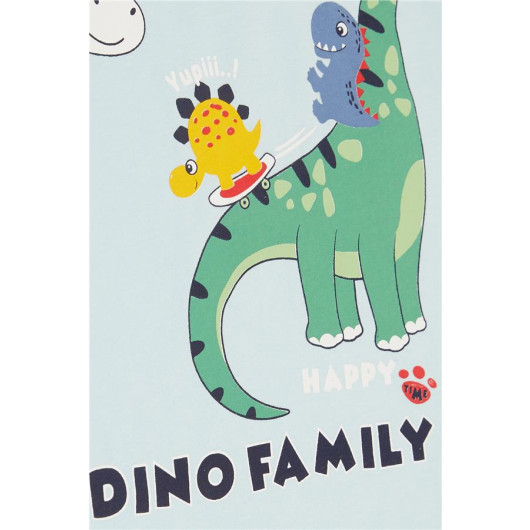 طقم شورت للأولاد ازرق فاتح برسمة ديناصور (1-4 سنوات)