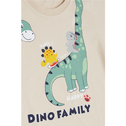 Boys Shorts Set Happy Dinosaur Family Printed Beige (1-4 Years)
