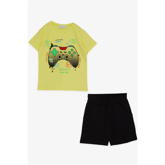 Boy's Shorts Set Game Console Printed Yellow (Age 3-7)