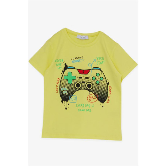 Boy's Shorts Set Game Console Printed Yellow (Age 3-7)