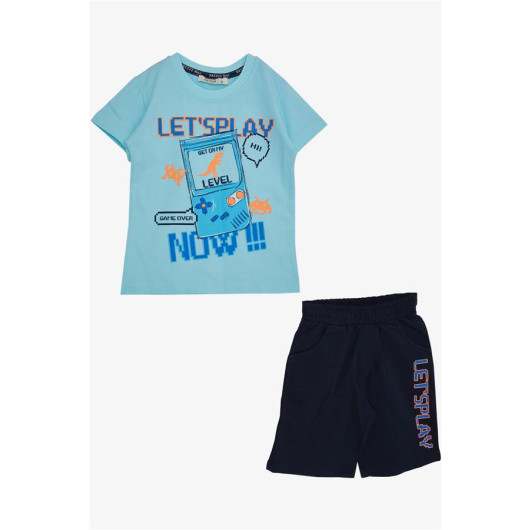Boy's Shorts Set Game Theme Light Blue (Ages 3-8)