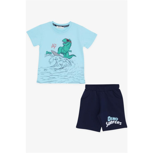 Boy Shorts Suit Surfer Cool Dinosaur Printed Light Blue (1.5-5 Years)