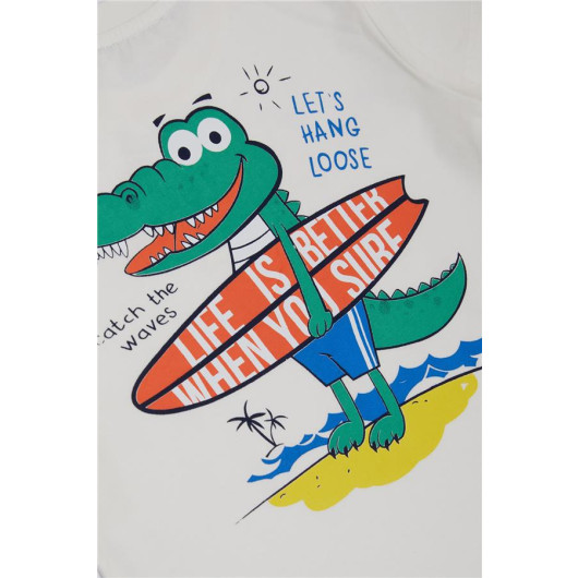 Boys Shorts Suit Surfer Crocodile Printed Light Blue (3-8 Years)
