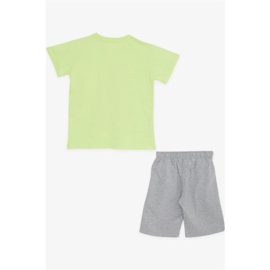 Boys Shorts Set Sports Themed Text Printed Pistachio Green (8-14 Years)